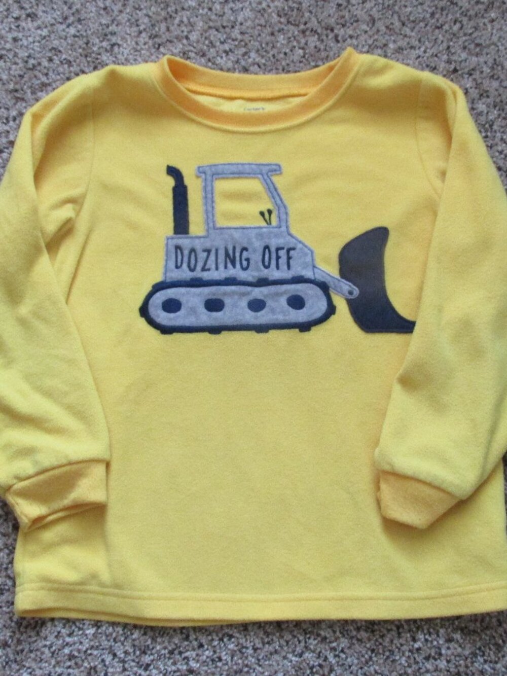 Carters Pullover Fleece Pajama Shirt Youth Boys 7 Yellow Long Sleeve Bulldozer